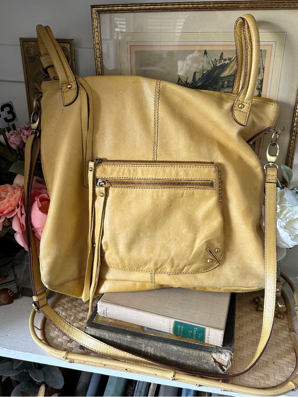 LUCKY BRAND Genuine Leather Purse LARGE Women's Crossbody, Yellow Soft Leather